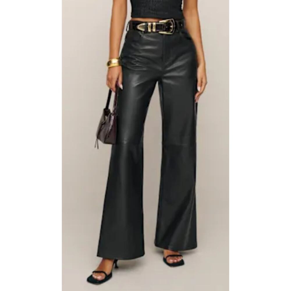 New Reformation Veda Kennedy Wide Leg Leather Pants, Black Size 8